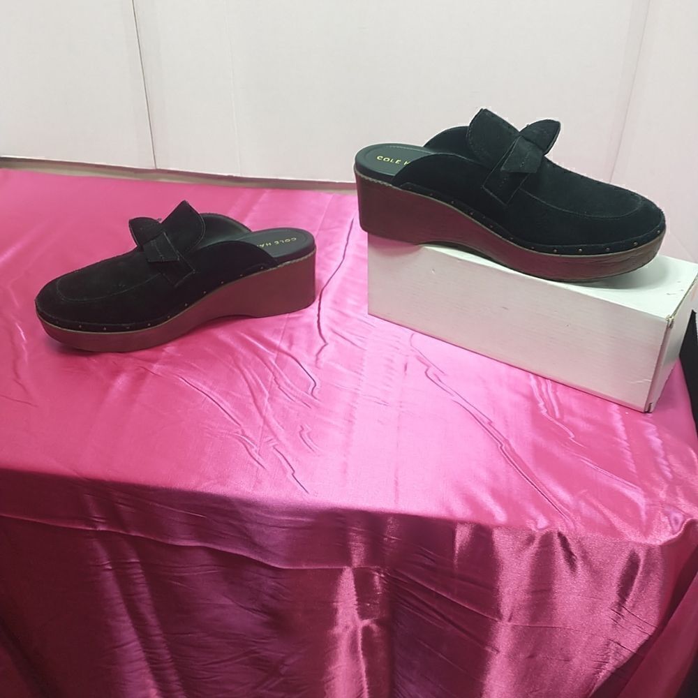 Womens SZ 10B Cole Haan CloudFeel All Day Bow Clogs - Black Suede, [W25917]